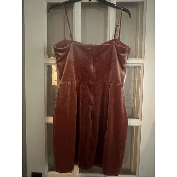 Trixxi Stretch Velvet Bustier Notch Slip mini Dress brown size Large - Picture 5 of 8